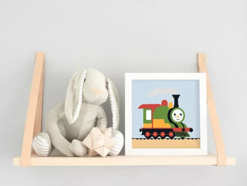 Zöld gőzös - gyerek számfestő készlet - Számfestő.hu - 40×40cm - keret nélkül