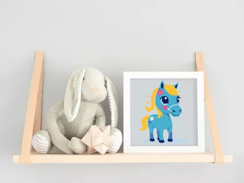 Kék kicsi póni - gyerek számfestő készlet - Számfestő.hu - 20×20cm - keretre feszítve