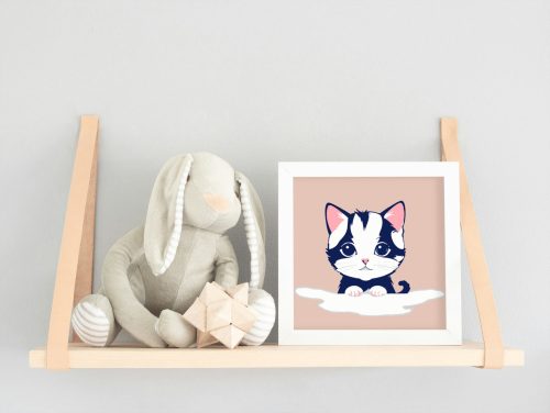 Cicus a felhőn - gyerek számfestő készlet - Számfestő.hu - 20×20cm - keret nélkül