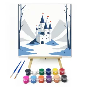 Kastély télen - gyerek számfestő készlet - Számfestő.hu - 20×20cm - keret nélkül