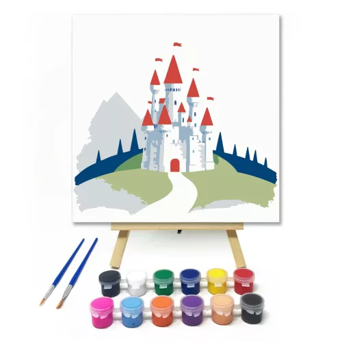 Varázslatos kastély - gyerek számfestő készlet - Számfestő.hu - 40×40cm - keretre feszítve