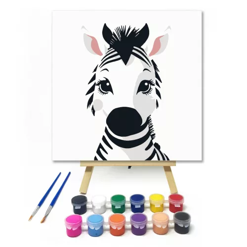 Mosolygós kis zebra - gyerek számfestő készlet - Számfestő.hu - 20×20cm - keret nélkül