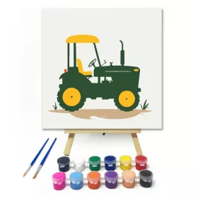 Zöld traktor - gyerek számfestő készlet - Számfestő.hu - 20×20cm - keret nélkül