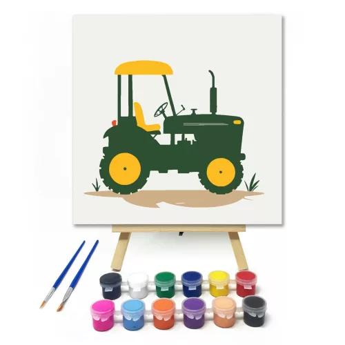 Zöld traktor - gyerek számfestő készlet - Számfestő.hu - 50×50cm - keret nélkül