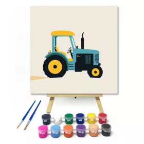 Kék traktor - gyerek számfestő készlet - Számfestő.hu - 20×20cm - keret nélkül