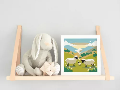 Réten a báránykák - gyerek számfestő készlet - Számfestő.hu - 20×20cm - keret nélkül