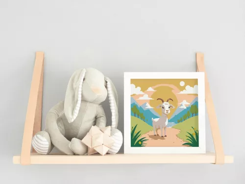 Hegyi kecske a naplementében - gyerek számfestő készlet - Számfestő.hu - 20×20cm - keret nélkül