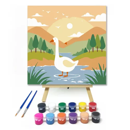 Napfényes tavaszi tópart - gyerek számfestő készlet - Számfestő.hu - 50×50cm - keretre feszítve