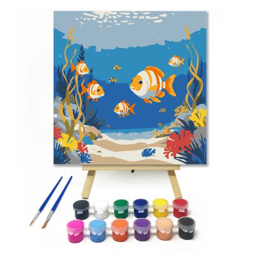 Mélytengeri kaland - gyerek számfestő készlet - Számfestő.hu - 20×20cm - keretre feszítve
