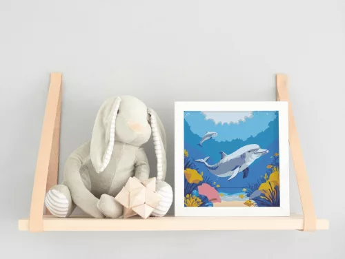 Vidám delfinek - gyerek számfestő készlet - Számfestő.hu - 20×20cm - keretre feszítve