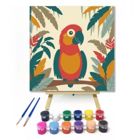 Vidám vörös papagáj - gyerek számfestő készlet - Számfestő.hu - 20×20cm - keret nélkül