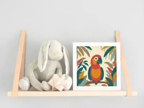 Vidám vörös papagáj - gyerek számfestő készlet - Számfestő.hu - 20×20cm - keretre feszítve