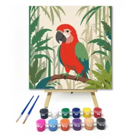 Színes madár levelek között - gyerek számfestő készlet - Számfestő.hu - 20×20cm - keret nélkül