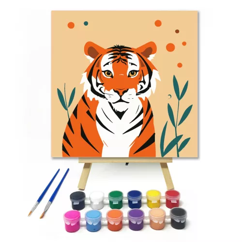 Kedves tigris - gyerek számfestő készlet - Számfestő.hu - 30×30cm - keret nélkül