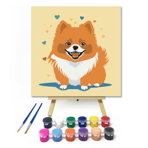 Vidám pomerániai - gyerek számfestő készlet - Számfestő.hu - 20×20cm - keret nélkül