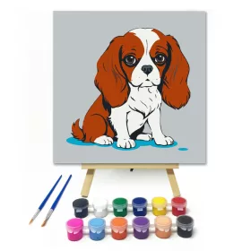 Ábrándozó spániel - gyerek számfestő készlet - Számfestő.hu - 20×20cm - keret nélkül