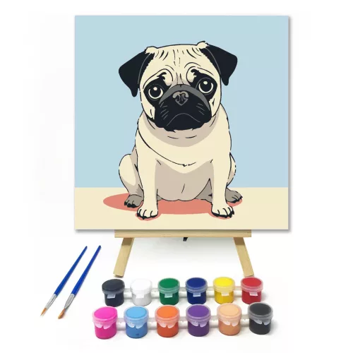 Édes mopsz - gyerek számfestő készlet - Számfestő.hu - 20×20cm - keret nélkül