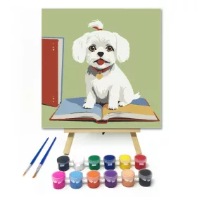 Bölcs kiskutya - gyerek számfestő készlet - Számfestő.hu - 20×20cm - keret nélkül