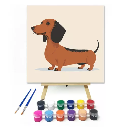 Játékos tacskó - gyerek számfestő készlet - Számfestő.hu - 40×40cm - keretre feszítve