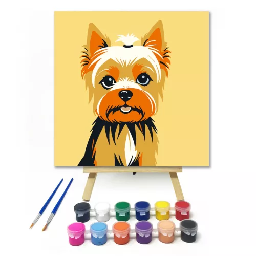 Kék szemű yorkie - gyerek számfestő készlet - Számfestő.hu - 20×20cm - keret nélkül