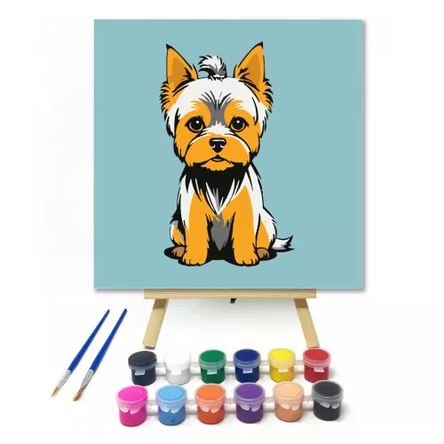 Pici yorki - gyerek számfestő készlet - Számfestő.hu - 20×20cm - keretre feszítve