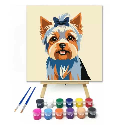 Színes yorkie - gyerek számfestő készlet - Számfestő.hu - 20×20cm - keret nélkül
