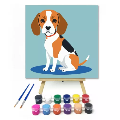 Édes beagle - gyerek számfestő készlet - Számfestő.hu - 40×40cm - keret nélkül