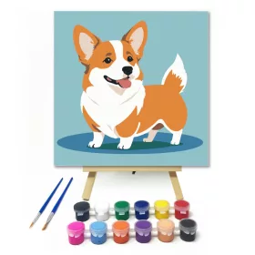 Mosolygó corgi - gyerek számfestő készlet - Számfestő.hu - 20×20cm - keret nélkül