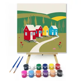 Mesebeli házsor - gyerek számfestő készlet - Számfestő.hu - 20×20cm - keret nélkül