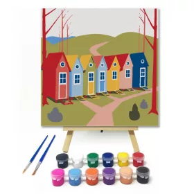 Színes otthonok völgye - gyerek számfestő készlet - Számfestő.hu - 20×20cm - keret nélkül