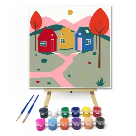 Három kis házikó - gyerek számfestő készlet - Számfestő.hu - 20×20cm - keret nélkül