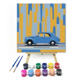 Kék oldtimer - gyerek számfestő készlet - Számfestő.hu - 20×20cm - keret nélkül