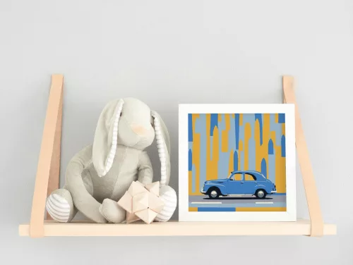 Kék oldtimer - gyerek számfestő készlet - Számfestő.hu - 50×50cm - keret nélkül
