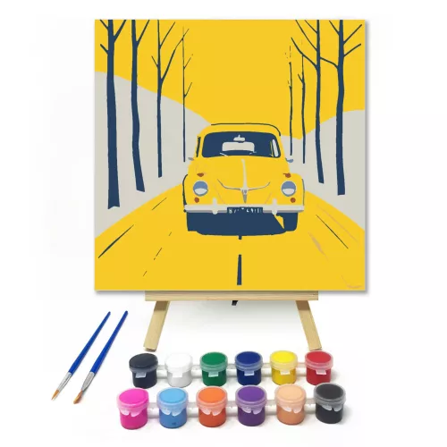 Sárga úton - gyerek számfestő készlet - Számfestő.hu - 20×20cm - keretre feszítve