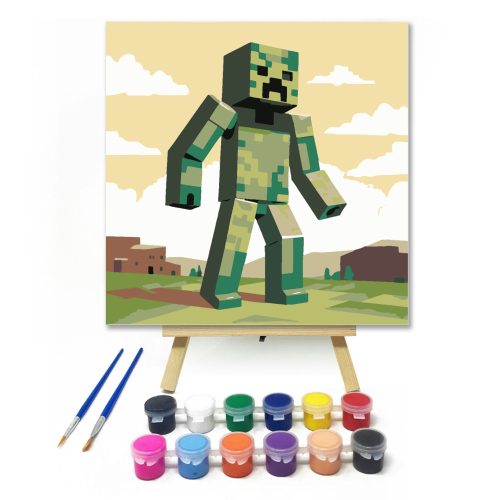 Zöld óriás a völgyben - gyerek számfestő készlet - Számfestő.hu - 20×20cm - keretre feszítve