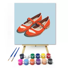 Narancssárga nyári cipellők - gyerek számfestő készlet - Számfestő.hu - 20×20cm - keret nélkül