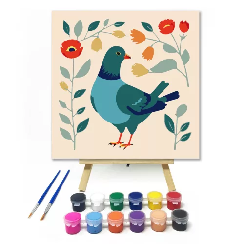 Galamb a bimbók között - gyerek számfestő készlet - Számfestő.hu - 20×20cm - keret nélkül