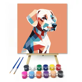 Geometria kutyaportré - gyerek számfestő készlet - Számfestő.hu - 20×20cm - keret nélkül