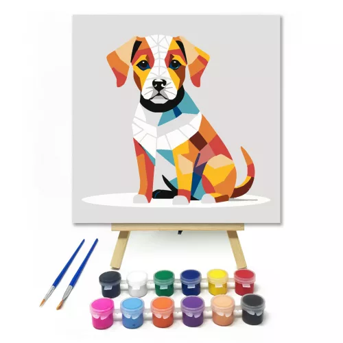 Mozaikos kutyakép - gyerek számfestő készlet - Számfestő.hu - 40×40cm - keret nélkül