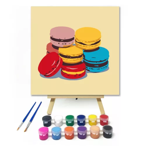 Színes macaronok - gyerek számfestő készlet - Számfestő.hu - 20×20cm - keretre feszítve