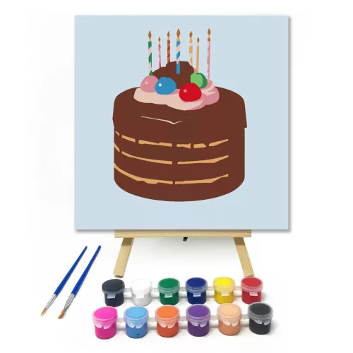 Színes díszes torta - gyerek számfestő készlet - Számfestő.hu - 50×50cm - keret nélkül
