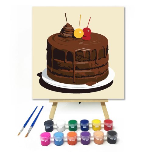 Folyós csokoládé torta - gyerek számfestő készlet - Számfestő.hu - 20×20cm - keret nélkül