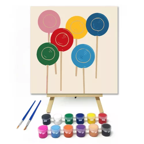 Színes nyalókák - gyerek számfestő készlet - Számfestő.hu - 50×50cm - keret nélkül