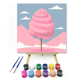 Rózsaszín vattacukor - gyerek számfestő készlet - Számfestő.hu - 20×20cm - keret nélkül