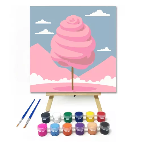Rózsaszín vattacukor - gyerek számfestő készlet - Számfestő.hu - 30×30cm - keret nélkül