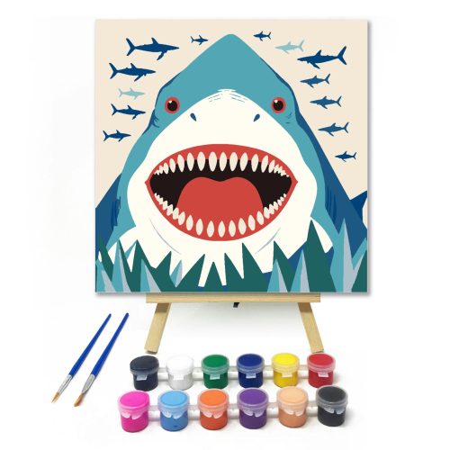 Cápa - gyerek számfestő készlet - Számfestő.hu - 50×50cm - keretre feszítve