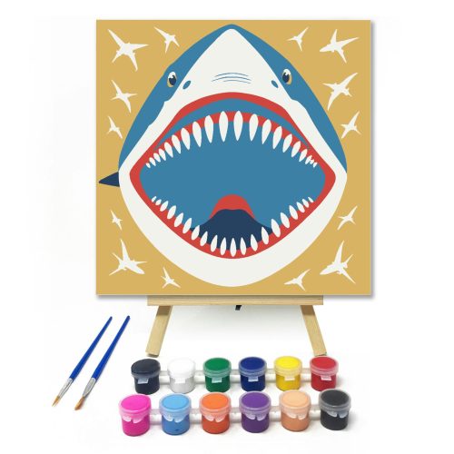 A nagy cápa - gyerek számfestő készlet - Számfestő.hu - 30×30cm - keretre feszítve