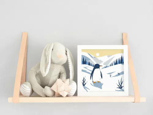 Pingvin a hegyekben - gyerek számfestő készlet - Számfestő.hu - 20×20cm - keretre feszítve