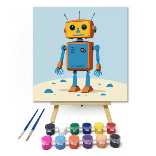 Robot - gyerek számfestő készlet - Számfestő.hu - 50×50cm - keret nélkül