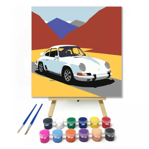 Ferrari a hegyek között - gyerek számfestő készlet - Számfestő.hu - 20×20cm - keretre feszítve